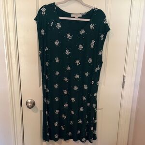 LOFT Dark Green Floral Midi Dress